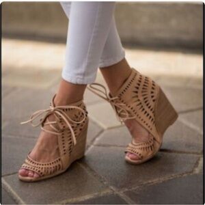 Jeffrey Campbell Tan Lace-Up Wedges
